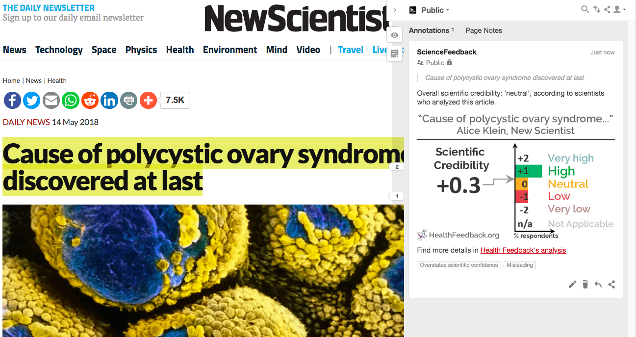 New Scientist article accurately summarises polycystic ovary syndrome