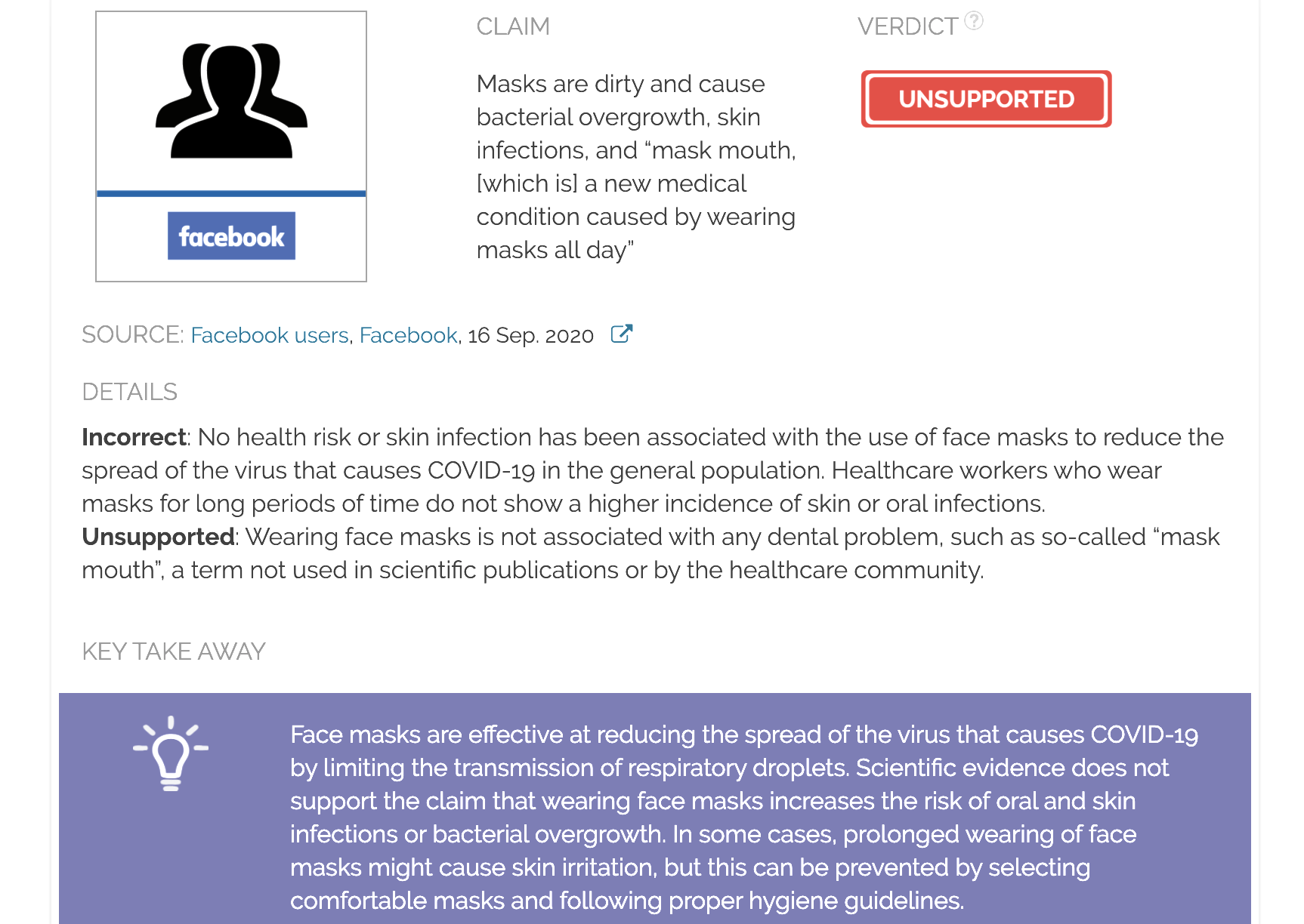 Using face masks does not increase the risk of skin or oral infections -  Health Feedback