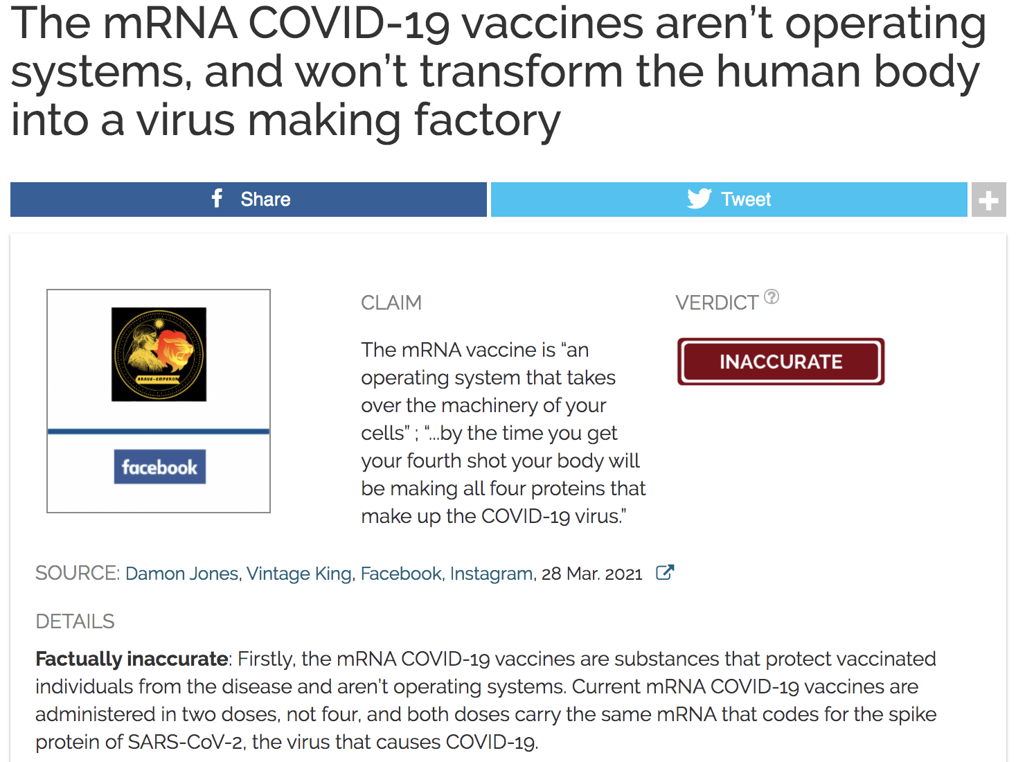 The mRNA COVID-19 vaccines are not operating systems, and will not turn the human body into a virus factory