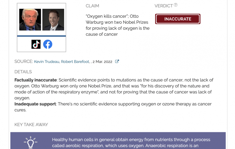 Lack of oxygen isn’t the root cause of cancer; no scientific evidence