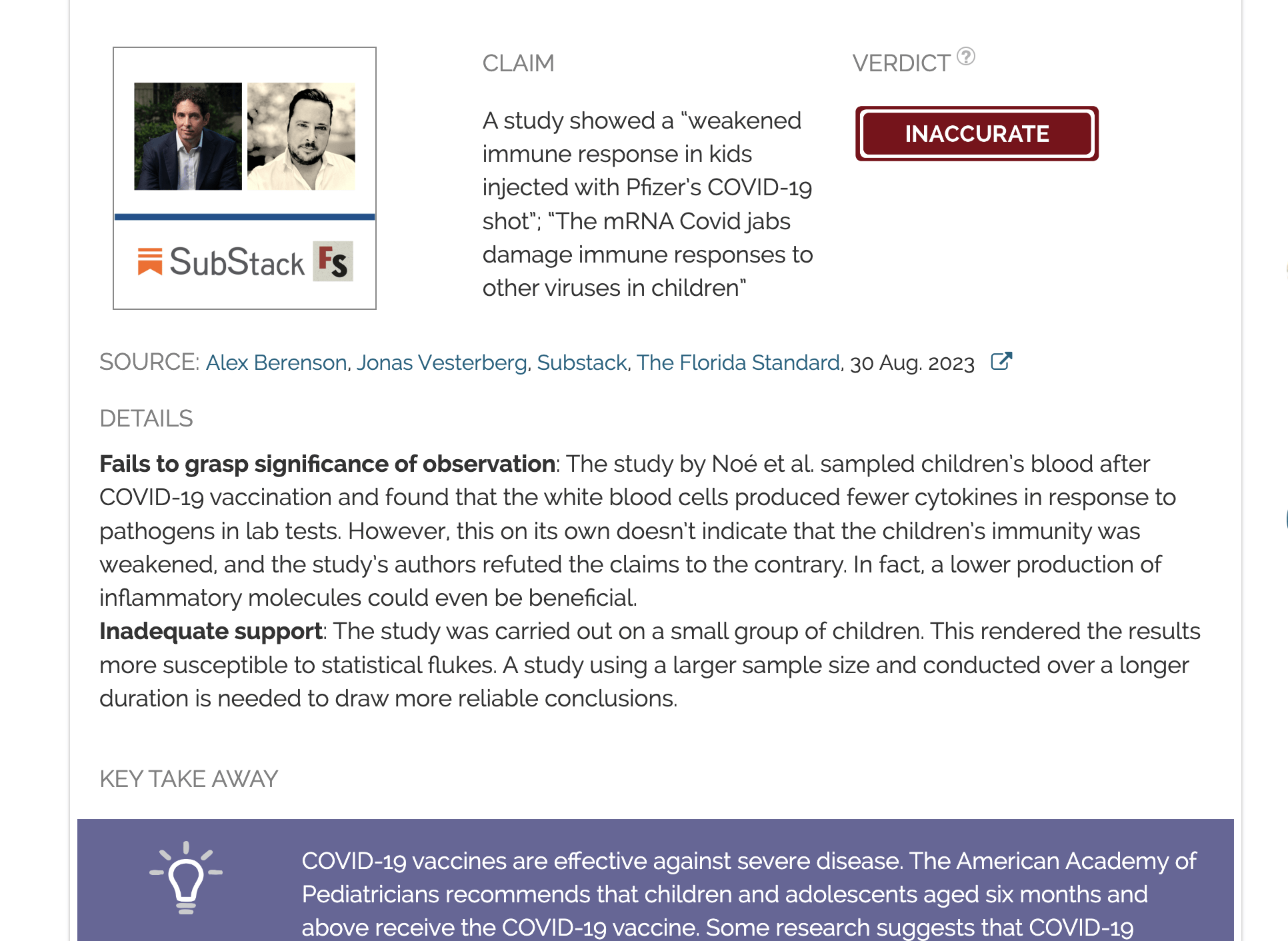 Study didn’t show COVID-19 vaccines weaken children’s immune response, contrary to claim by Alex Berenson - Health Feedback