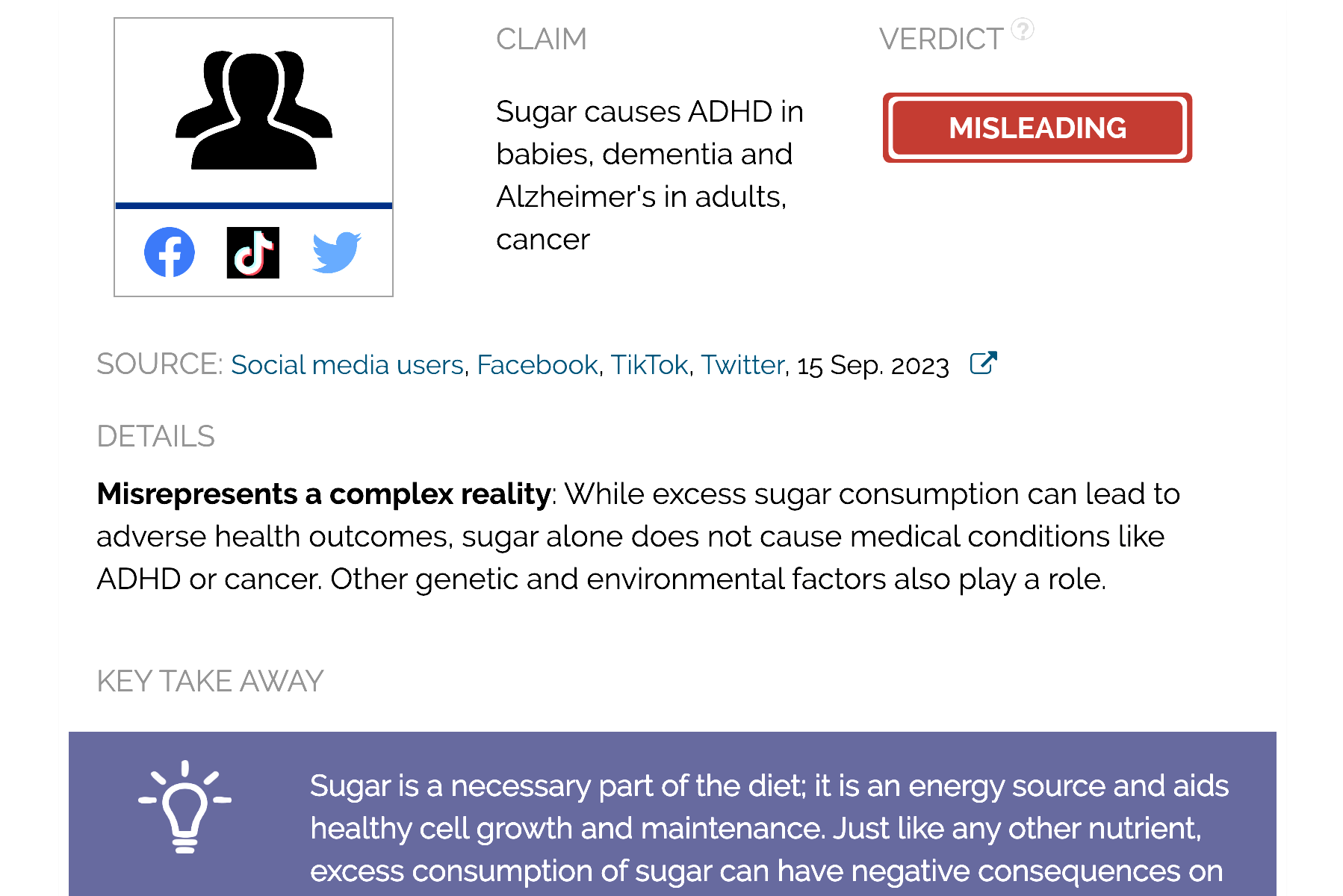 Viral video makes inaccurate claims regarding sugar; suggests it causes