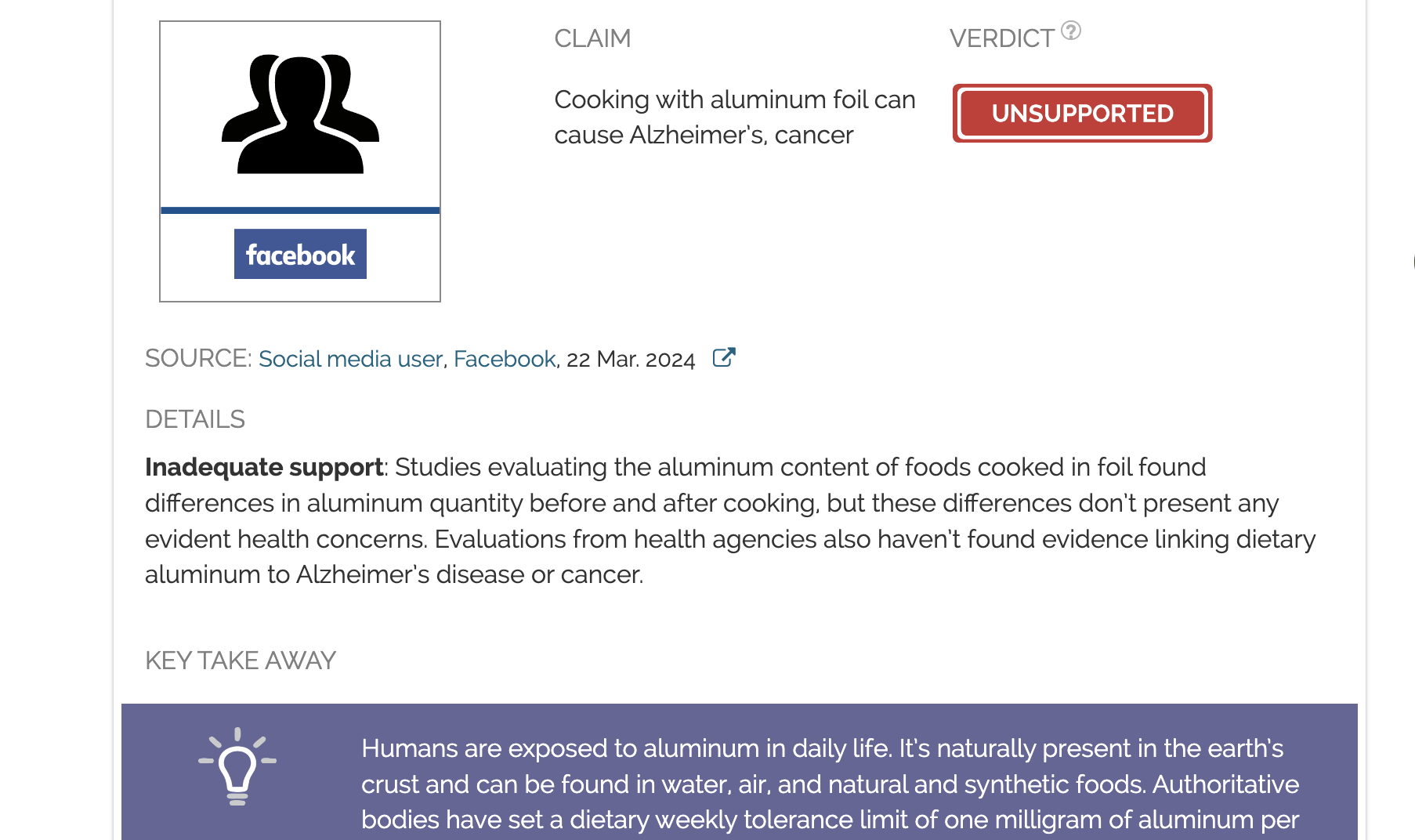 It’s safe to use aluminum foil when cooking food; no evidence to date